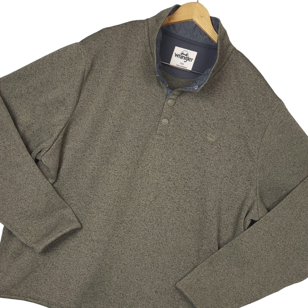 Wrangler Men's 1/4 Snap Button Pullover Sz 3XL Mock Neck 100% Polyester Green